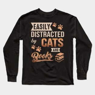 Easily Distracted Cats And Books Long Sleeve T-Shirt